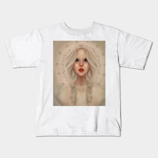 Nicole Kidman Fan Art Fairy Ice Queen Illustration Silver Hair in Braids Moon Phase Background Lace Top Kids T-Shirt